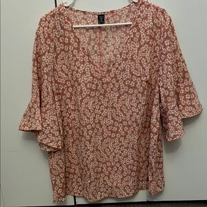 SHEIN Coral Ruffled Bell Sleeve Blouse